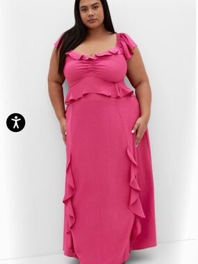 City Chic Fee Frill Maxi Dress - magenta (size 12)